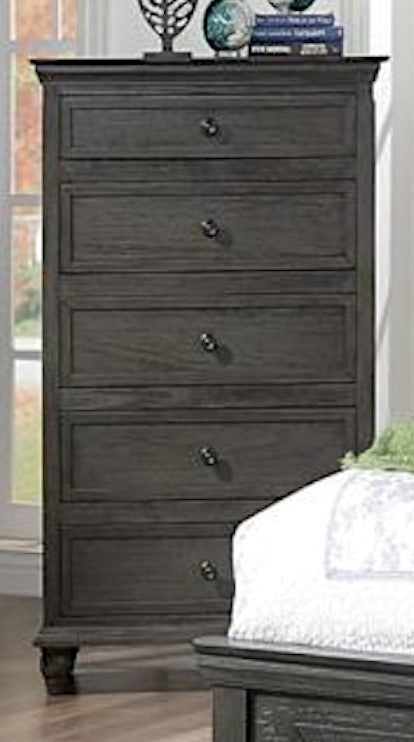 Ortrun Brown Wood 5-Drawer Chest