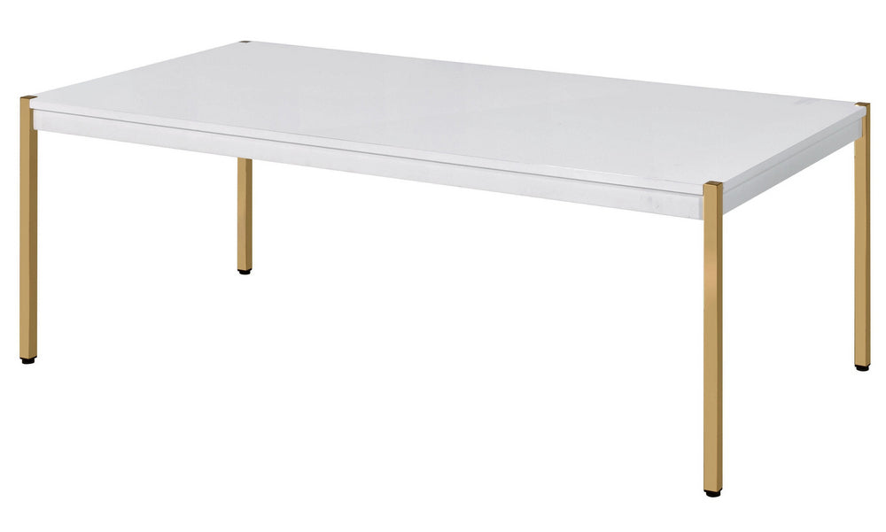 Otrac White Wood/Gold Metal Coffee Table