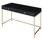 Ottey Black High Gloss Wood/Gold Metal 2-Drawer Office Desk