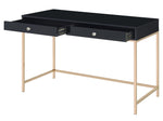 Ottey Black High Gloss Wood/Gold Metal 2-Drawer Office Desk