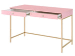 Ottey Pink High Gloss Wood/Gold Metal 2-Drawer Office Desk