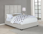 Panes Beige Velvet Queen Bed with Tall Headboard