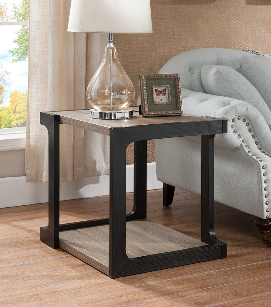Panni Dark Taupe & Black Wood End Table with Bottom Shelf