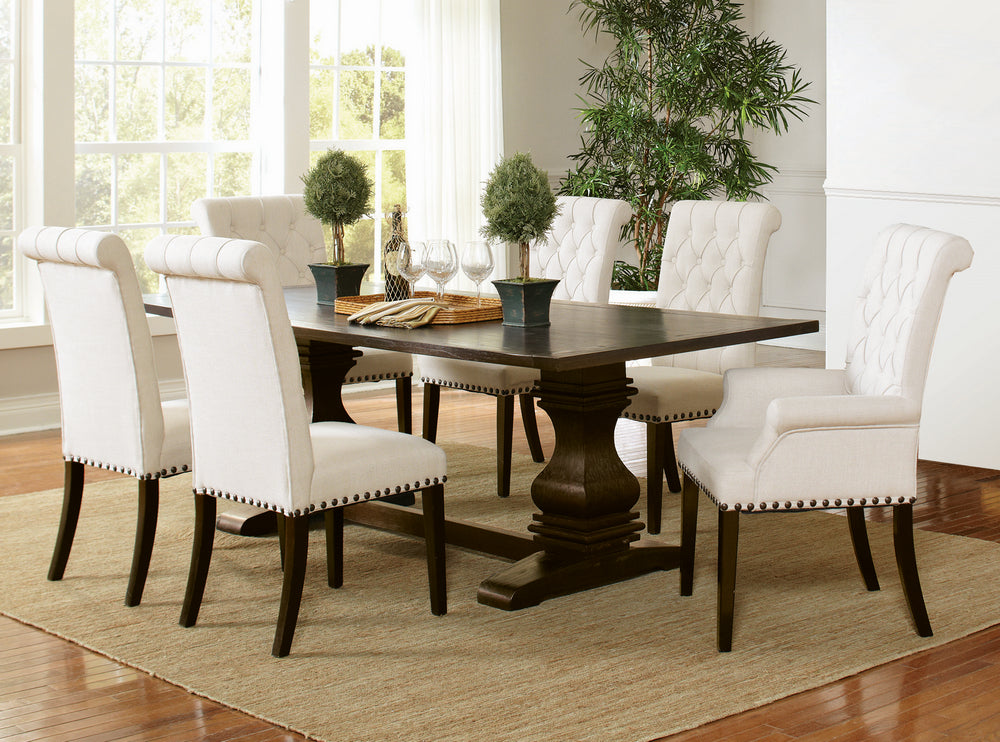 Parkins 7Pc Rustic Espresso/Beige Dining Table Set Aetna Stores