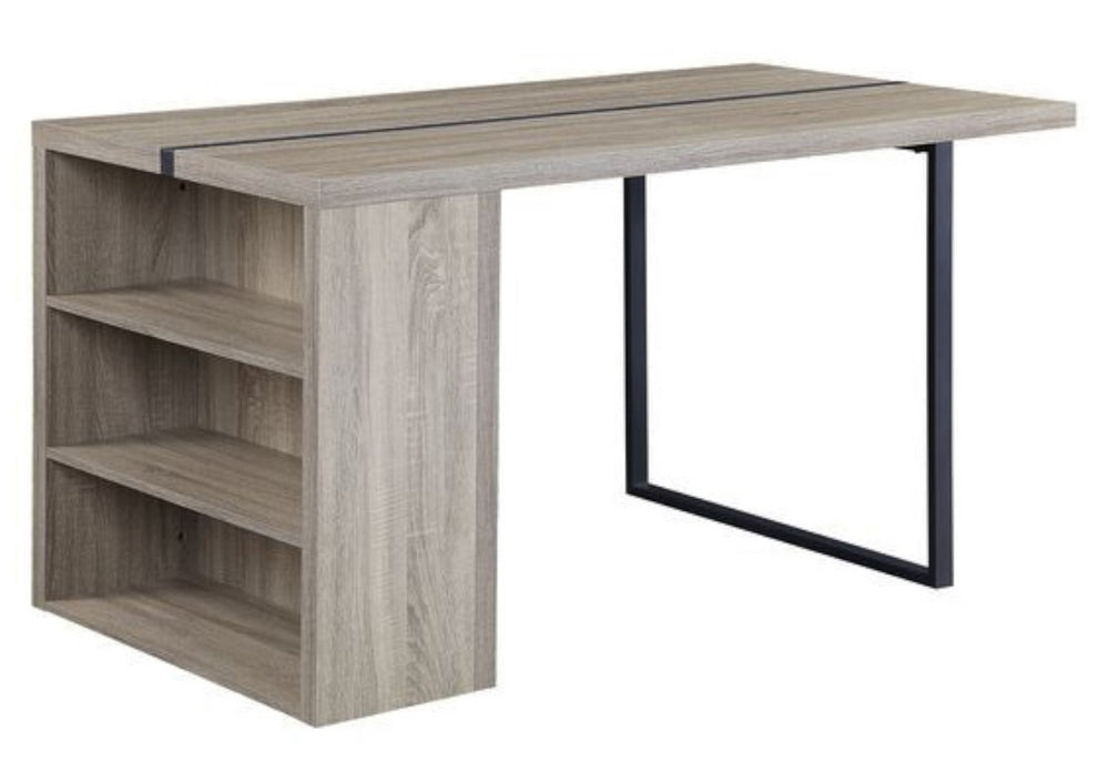 Patwin Gray Oak Wood/Black Metal Dining Table with Storage