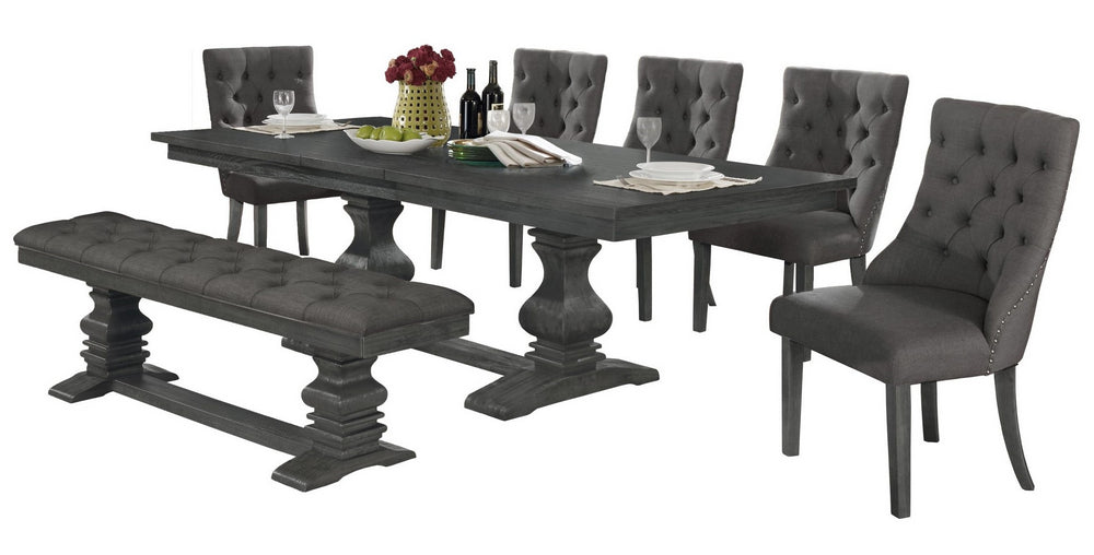 Paula 7-Pc Gray Wood/Linen Dining Table Set