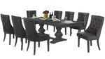 Paula 9-Pc Gray Wood/Linen Dining Table Set