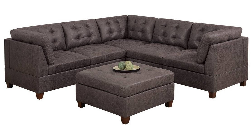 Pavica Dark Brown Leatherette Modular Sectional w/ Ottoman