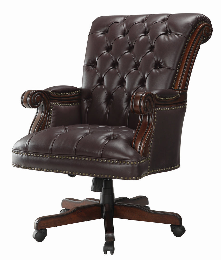 Perla Dark Brown Leatherette/Wood Adjustable Office Chair