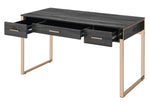 Perle Black Wood/Champagne Gold Metal 3-Drawer Office Desk