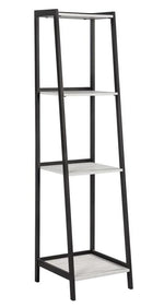 Pinckard Grey Stone Wood/Black Metal Ladder Bookcase