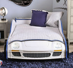 Poe Car Design Blue/White Wood Twin Bed