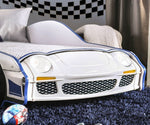 Poe Car Design Blue/White Wood Twin Bed