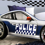 Poe Car Design Blue/White Wood Twin Bed