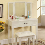 Potterville White Wood Vanity w/Mirror & Stool