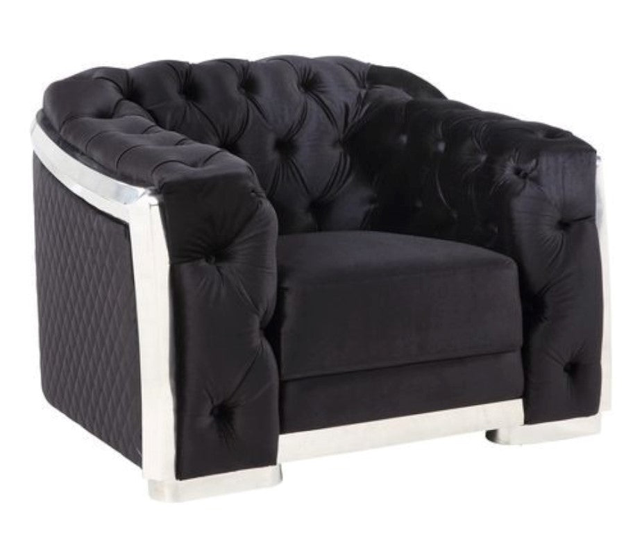 Pyroden Black Velvet Tufted Chair