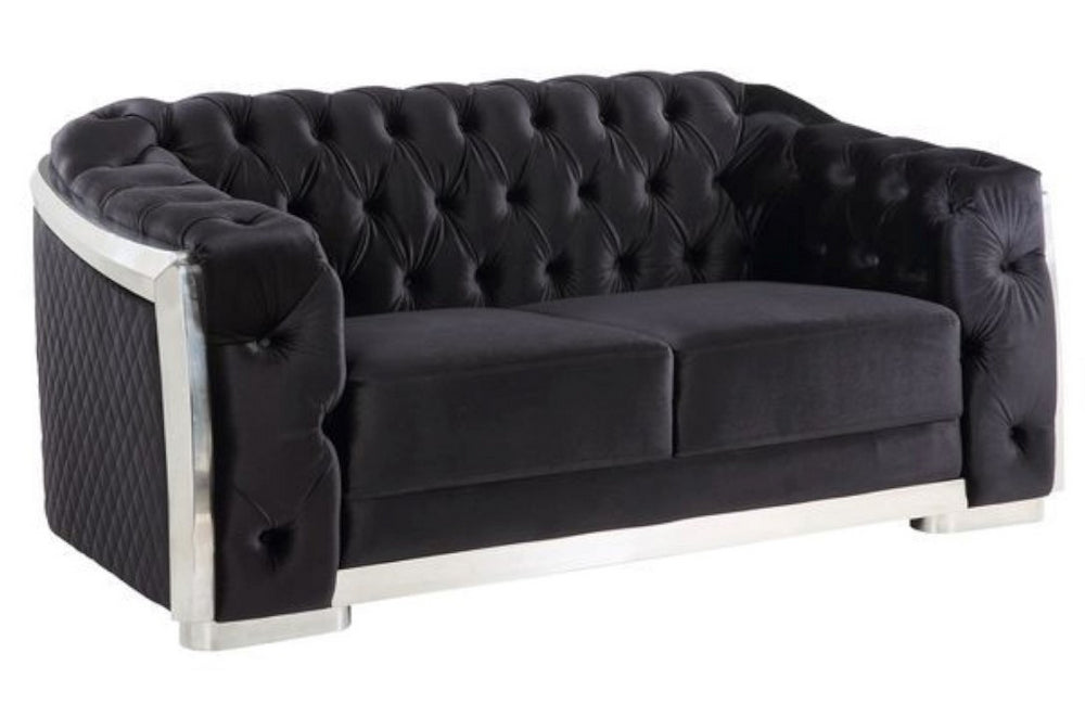 Pyroden Black Velvet Tufted Loveseat