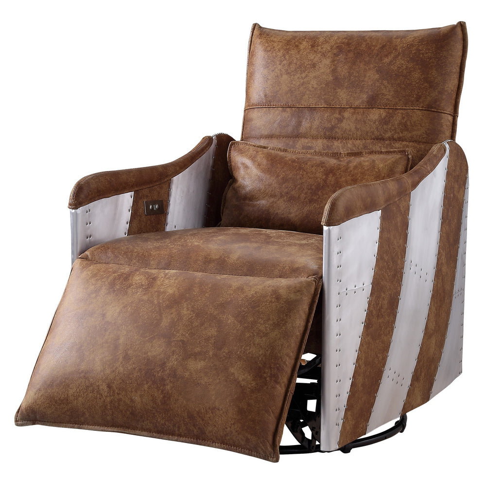 Qalurne 2-Tone Mocha Leather Power Recliner