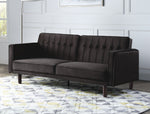 Qinven Dark Brown Velvet Adjustable Sofa with Tufted Accents