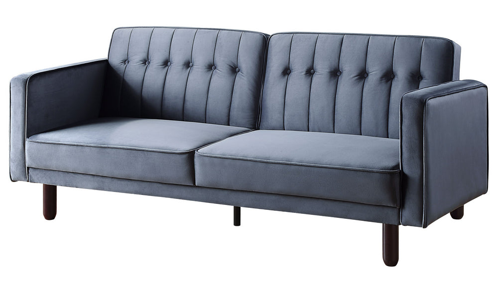 Qinven Dark Gray Velvet Adjustable Sofa with Tufted Accents