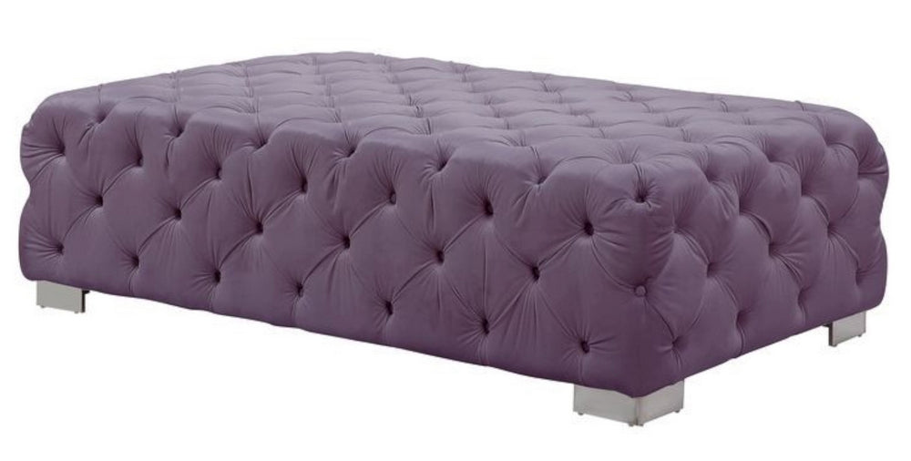 Qokmis Purple Velvet Tufted Ottoman