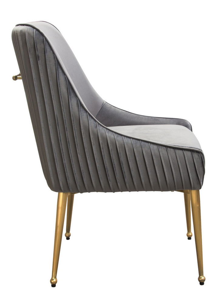 Quinn 2 Grey Velvet Fabric/Metal Side Chairs