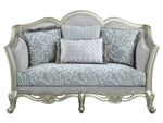 Qunsia Light Gray Fabric/Champagne Wood Loveseat