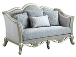 Qunsia Light Gray Fabric/Champagne Wood Loveseat