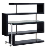 Raceloma Black Wood/Clear Glass Writing Desk with Shelf