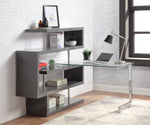 Raceloma Gray Wood/Clear Glass Writing Desk with Shelf