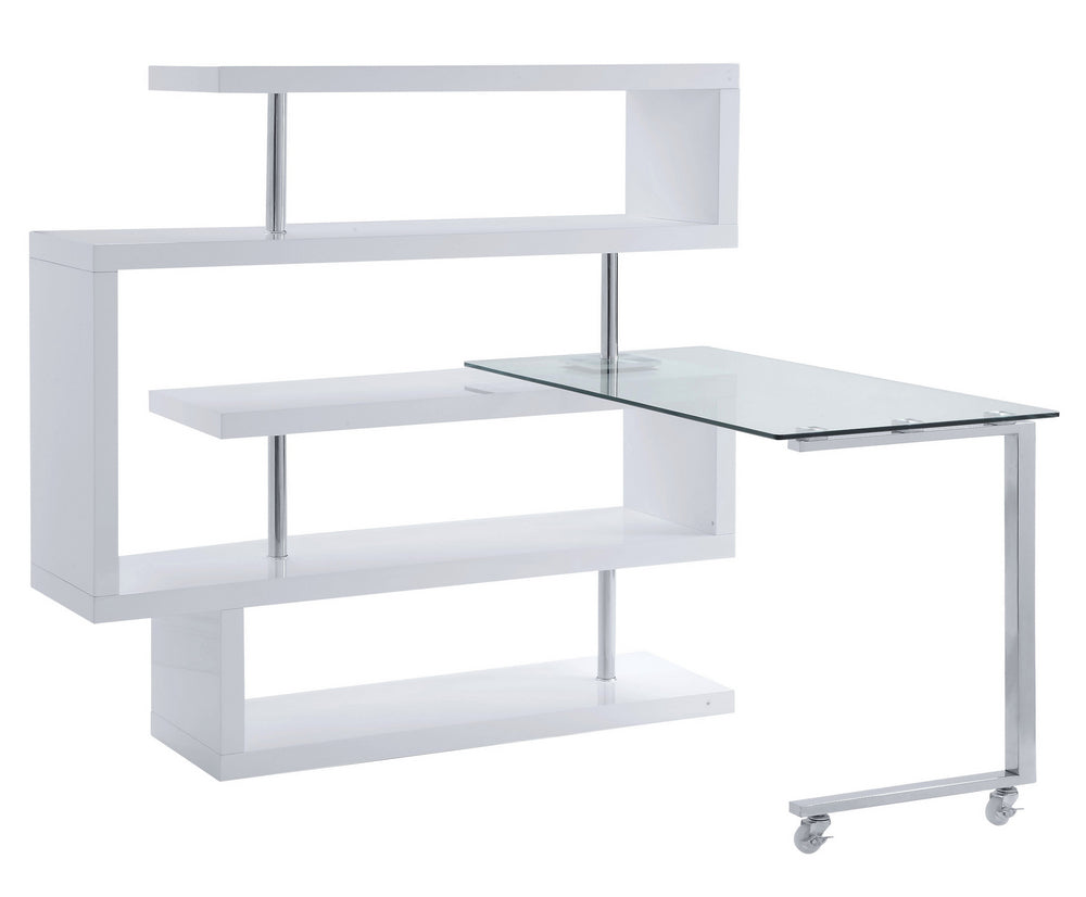 Raceloma White Wood/Clear Glass Writing Desk with Shelf