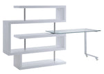 Raceloma White Wood/Clear Glass Writing Desk with Shelf