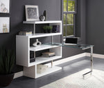 Raceloma White Wood/Clear Glass Writing Desk with Shelf