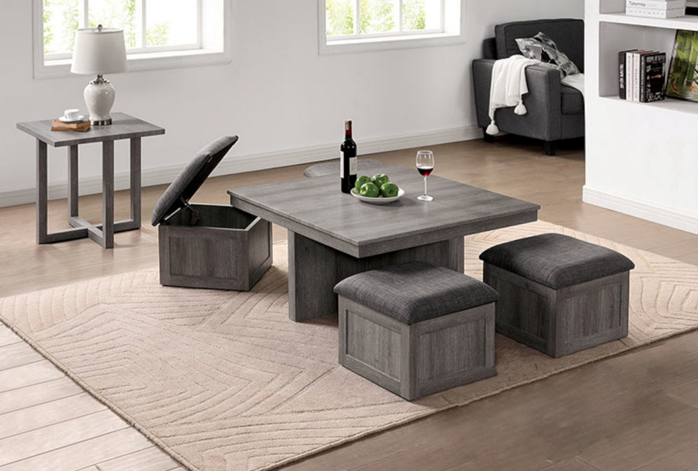 Radnor Light Gray Coffee Table with 4 Ottomans