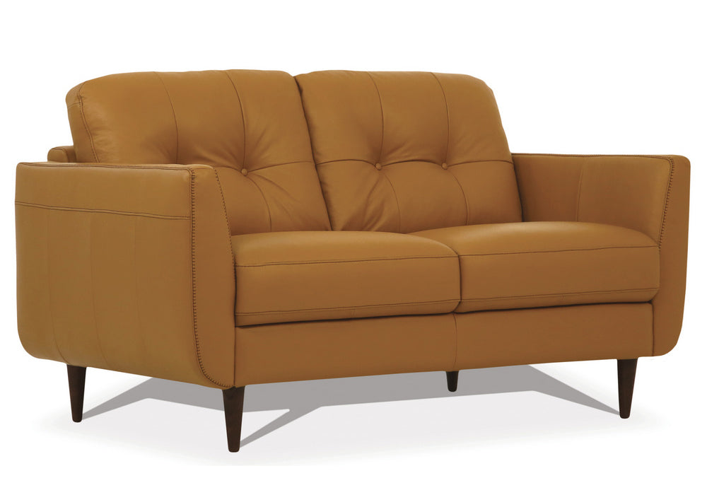 Radwan Camel Leather Button Tufted Loveseat