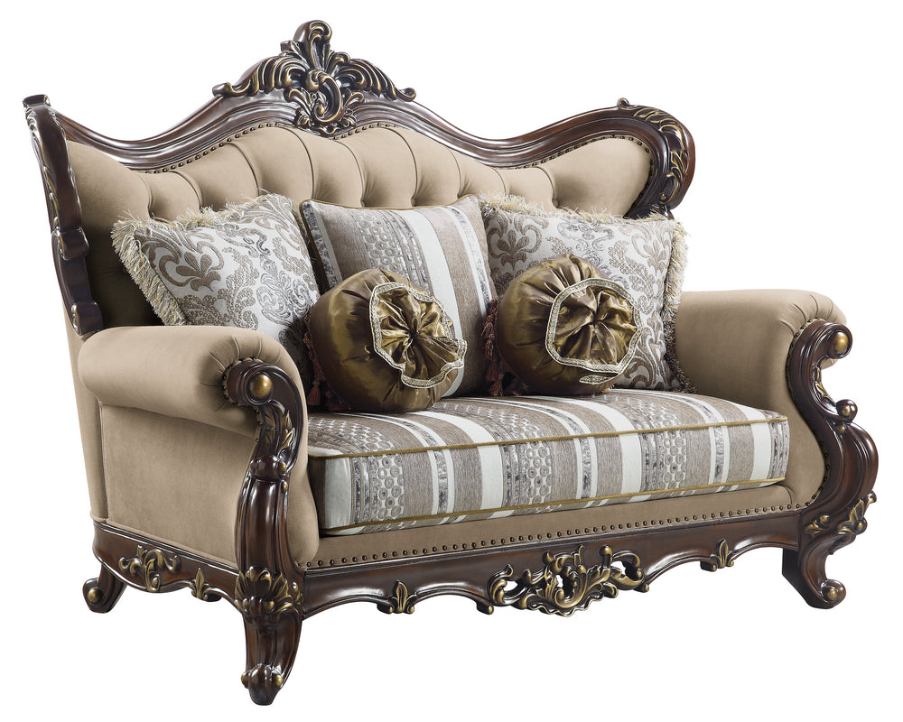 Ragnar Light Brown Fabric/Cherry Wood Loveseat