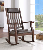 Raina Brown PU Leather/Walnut Wood Rocking Chair