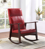 Raina Red PU Leather/Espresso Wood Rocking Chair