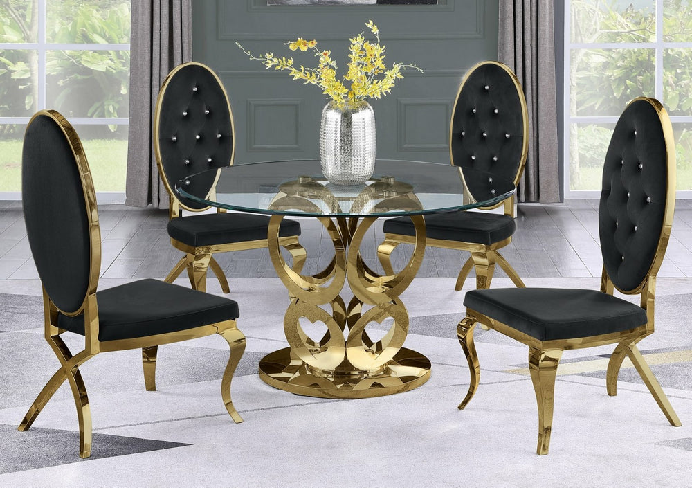 Rakel 5-Pc Black Velvet Dining Table Set