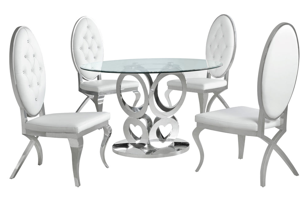 Rakel 5-Pc Clear/White Dining Table Set