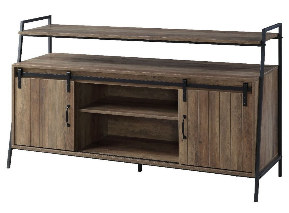 Rashawn Rustic Oak Wood/Black TV Stand with Sliding Barn Door