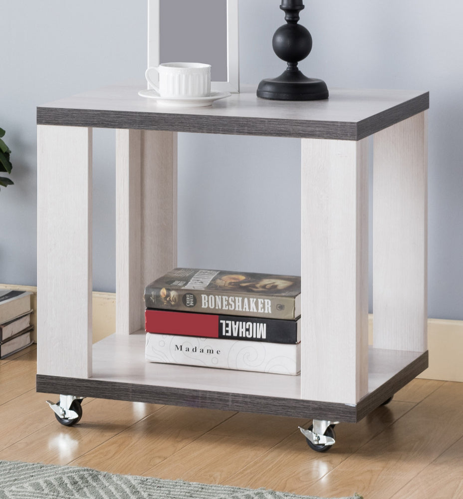 Reena White Oak/Distressed Grey Wood End Table