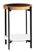 Remi Natural Wood/Black Metal/White Marble Accent Table