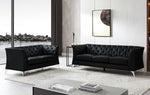 Renata Black PU Leather Button Tufted Loveseat