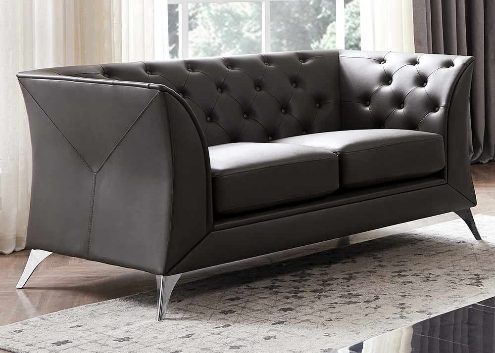 Renata Dark Grey PU Leather Button Tufted Loveseat