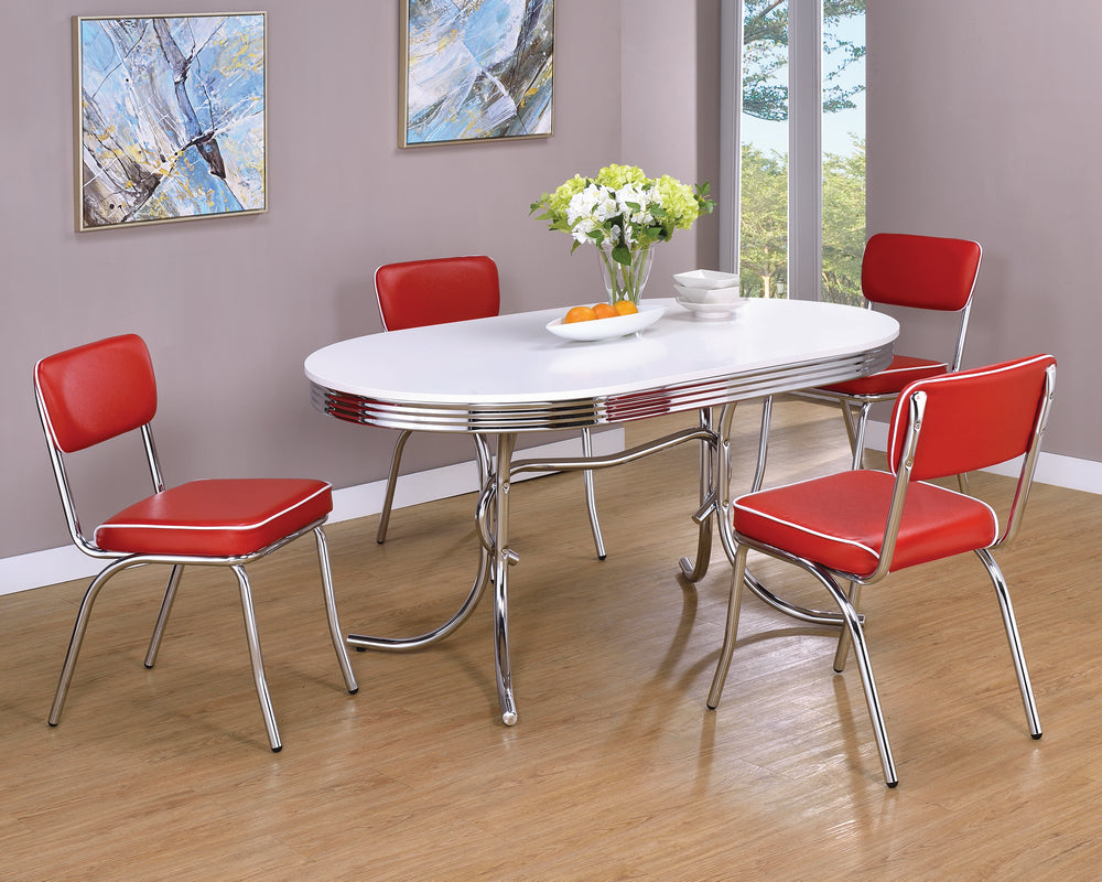 Retro 5-Pc White Wood/Chrome Finished Metal Dining Table Set