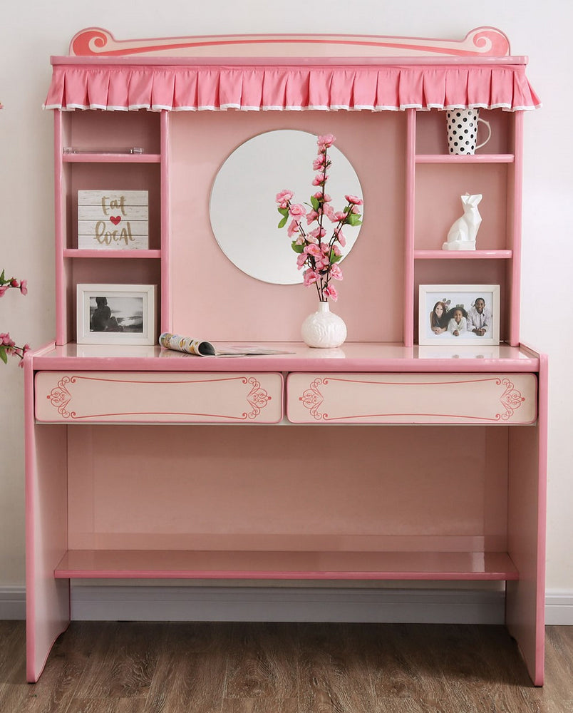 Rheanna Pink Wood Desk with Hutch