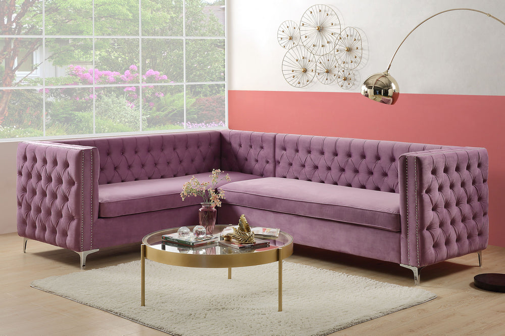 Rhett 2-Pc Purple Velvet Tufted RAF Sectional Sofa (Oversized)