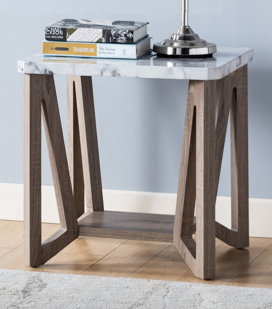 Rina White Faux Marble/Dark Taupe Wood End Table