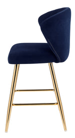 Rizgek Blue Velvet/Gold Metal Tufted Counter Height Chair
